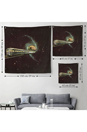 Uzayda Giden Tren Kanvas Duvar Örtüsü-Halısı, Glaksi Treni-5858