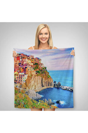 Manarola Cinque Terre İtalya Manzaralı Kanvas Duvar Örtüsü-Halısı-5864