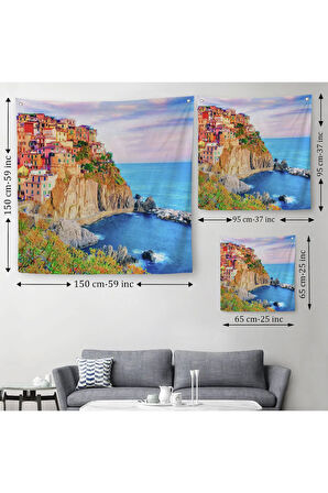 Manarola Cinque Terre İtalya Manzaralı Kanvas Duvar Örtüsü-Halısı-5864
