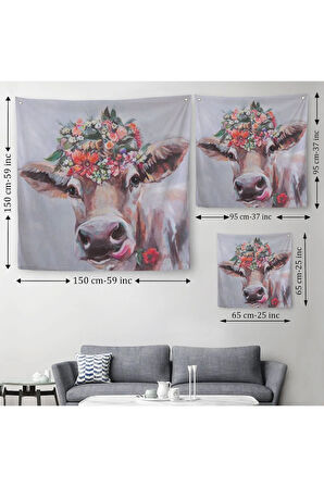 Çiçek Taçlı Güzel Yayla İneği Kanvas Duvar Örtüsü-Halısı-5878