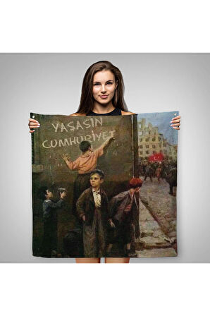Yaşasın Cumhuriyet Yazan Çocuklar Kanvas Duvar Örtüsü-Halısı-5896