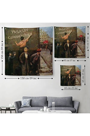 Yaşasın Cumhuriyet Yazan Çocuklar Kanvas Duvar Örtüsü-Halısı-5896