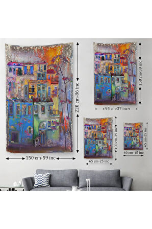 Hollanda Evleri Suluboya Görünümlü Duvar Örtüsü - Halısı-5926