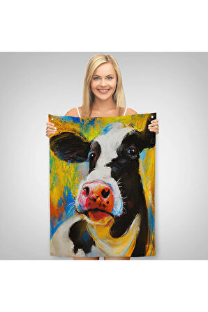 Modern Sanat İnek Portresi Dekoratif Duvar Örtüsü - Halısı-5936