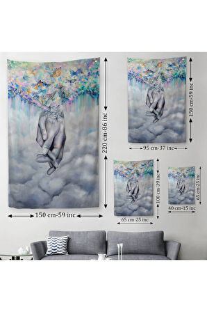 Sürrealist Kadın Ve Erkek Elleri Yağlıboya Görünüm Dekoratif Duvar Örtüsü - Halısı-5951