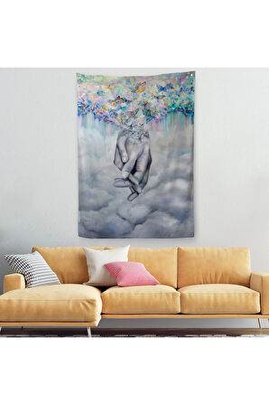 Sürrealist Kadın Ve Erkek Elleri Yağlıboya Görünüm Dekoratif Duvar Örtüsü - Halısı-5951