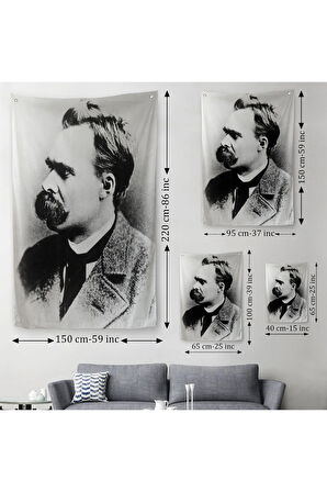 Friedrich Nietzsche Siyah Beyaz Dekoratif Duvar Örtüsü - Halısı-5963