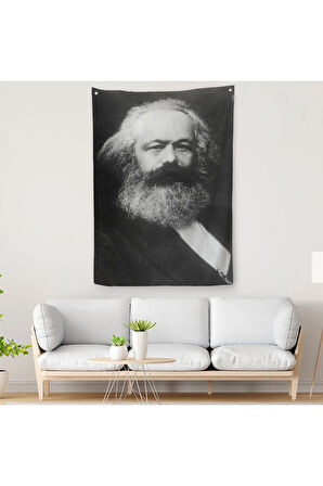 Karl Marx Siyah Beyaz Dekoratif Duvar Örtüsü - Halısı-5964