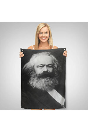 Karl Marx Siyah Beyaz Dekoratif Duvar Örtüsü - Halısı-5964