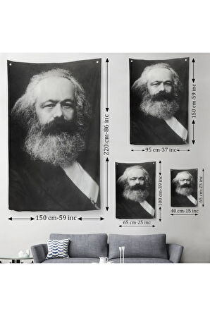 Karl Marx Siyah Beyaz Dekoratif Duvar Örtüsü - Halısı-5964