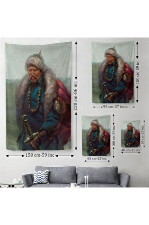 Cengiz Han Moğol Ordular Komutanı Yağlıboya Dekoratif Duvar Örtüsü - Halısı-5965
