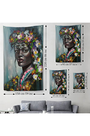 Çiçek Taçlı Afrikalı Kadın Duvar Örtüsü - Halısı-5979