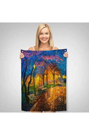 Moskova Parkta Gece Manzarası Duvar Örtüsü - Halısı-5986