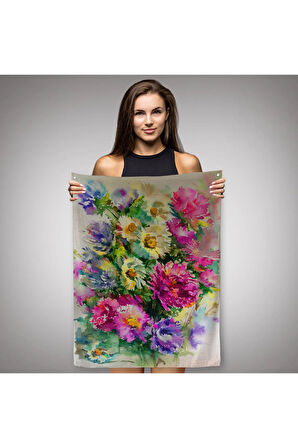 Renkli Çiçekler Duvar Örtüsü - Halısı-5993