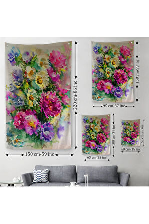 Renkli Çiçekler Duvar Örtüsü - Halısı-5993