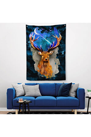 Geyiğin Galaxisi Modern Sanat Duvar Örtüsü - Halısı-5997