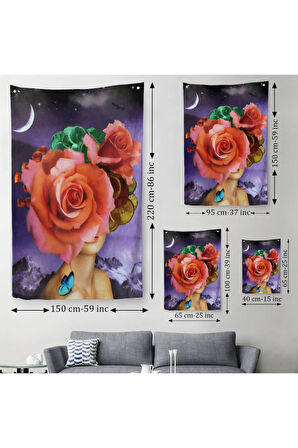 Gül Başlı Kadın Modern Duvar Örtüsü - Halısı-5998