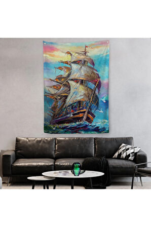 Yağlı Boya Görünümlü Yelkenli Duvar Örtüsü - Halısı-5999