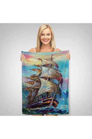 Yağlı Boya Görünümlü Yelkenli Duvar Örtüsü - Halısı-5999