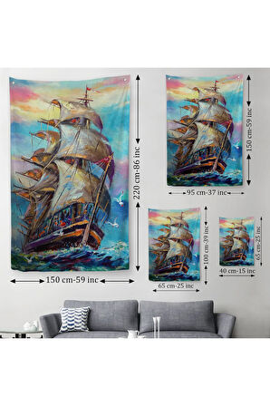 Yağlı Boya Görünümlü Yelkenli Duvar Örtüsü - Halısı-5999