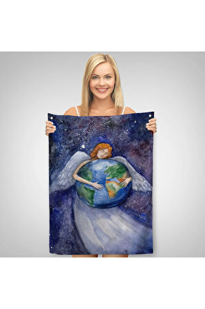 Dünyayı Kucaklayan Melek Duvar Örtüsü - Halısı-6000