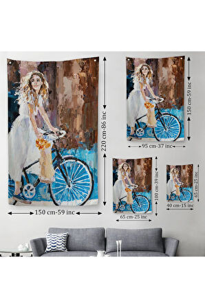 Bisiklete Binen Beyaz Elbiseli Kız Duvar Örtüsü - Halısı-6007