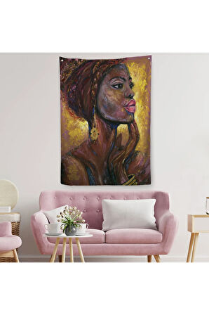 Afrikalı Kadın Portresi Pop Art Duvar Örtüsü - Halısı-6008