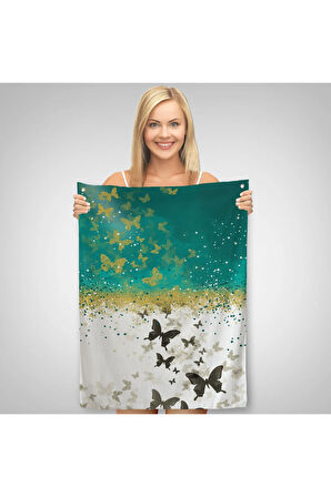 Altın ve Siyah Kelebekler Duvar Örtüsü - Halısı-6009