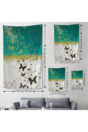 Altın ve Siyah Kelebekler Duvar Örtüsü - Halısı-6009