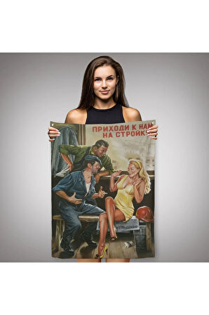 Sovyet Dönemi İşçiler ve Sarışın Kadın Duvar Örtüsü - Halısı-6031