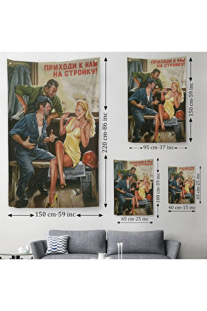 Sovyet Dönemi İşçiler ve Sarışın Kadın Duvar Örtüsü - Halısı-6031