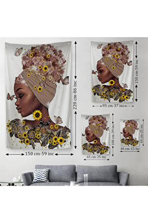 Çiçekler İçindeki Afrikalı Güzel Kadın Duvar Örtüsü - Halısı 6038