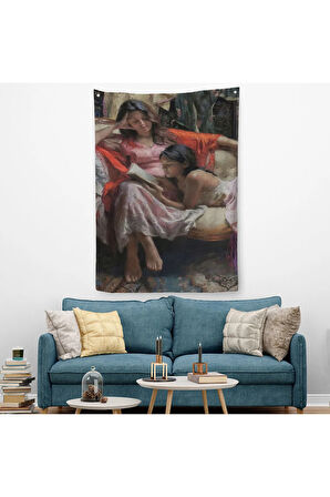 Anne ve Kızı Ortaçağ Duvar Örtüsü - Halısı-6040