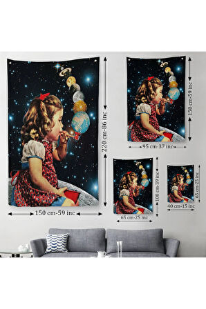 Galaksiler İle Oynayan Kız Çocuğu Duvar Örtüsü - Halısı-6042