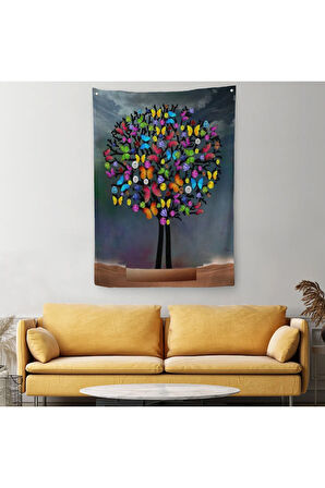 Kelebekler Ağacı Duvar Örtüsü-Halısı - Halısı-6050
