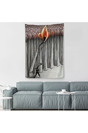 Bütün Uyuyanları Uyandırmaya Bir Uyanık Yeter Sürreal Duvar Örtüsü - Halısı-6070