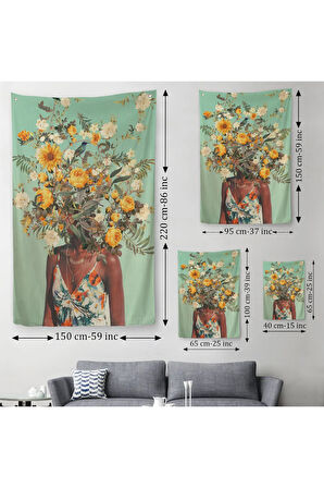 Çiçek Başlı Siyahi Kadın, Afrıkalı Kadın Kanvas Duvar Örtüsü - Halısı -6079