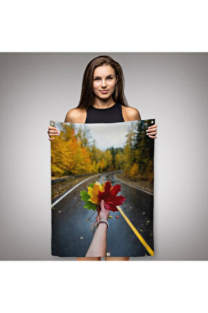 Sonbaharın Renkli Yaprakları ve Yol Manzarası Duvar Örtüsü - Halısı-6089