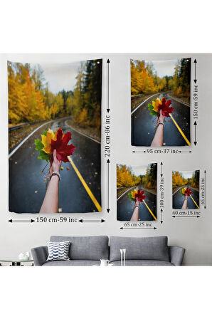 Sonbaharın Renkli Yaprakları ve Yol Manzarası Duvar Örtüsü - Halısı-6089