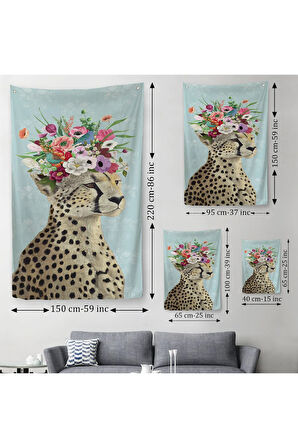 Çiçek Taçlı Kraliçe Çita Duvar Örtüsü - Halısı-6090