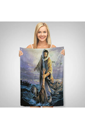 İsa Peteri Kurtarıyor Duvar Örtüsü - Halısı, Hırıstıyan Hediyesi, Jesus Saving Peter-6092