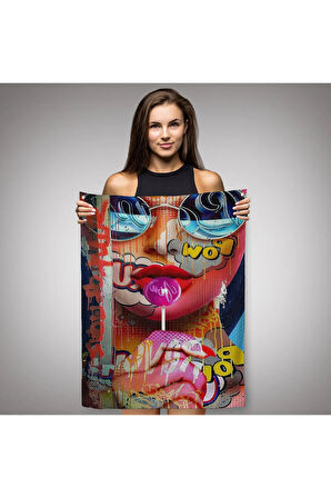 Pop Art Sokak Sanatı Renkli Kadın Dekoratif Duvar Örtüsü - Halısı-6107