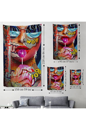 Pop Art Sokak Sanatı Renkli Kadın Dekoratif Duvar Örtüsü - Halısı-6107