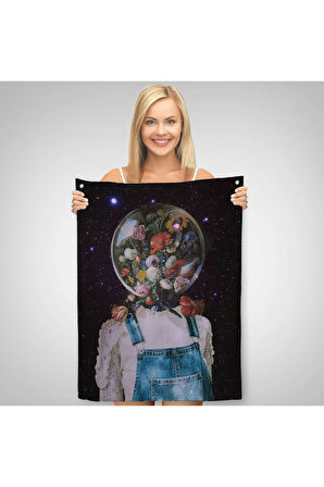 Çiçek Kafalı Kız Çocuğu Dekoratif Duvar Örtüsü - Halısı-6114