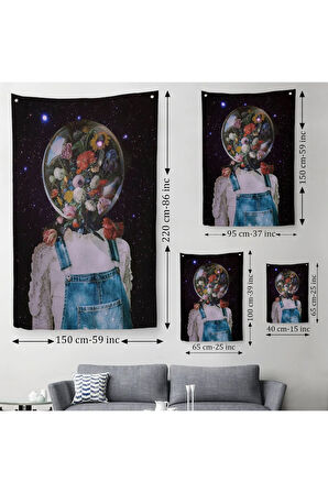 Çiçek Kafalı Kız Çocuğu Dekoratif Duvar Örtüsü - Halısı-6114