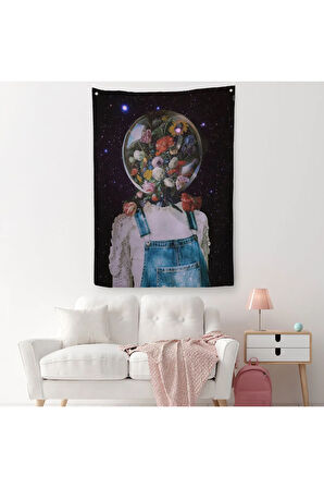 Çiçek Kafalı Kız Çocuğu Dekoratif Duvar Örtüsü - Halısı-6114