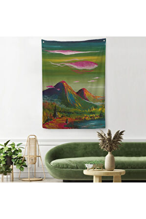 Dağ Manzarası Dekoratif Duvar Örtüsü - Halısı-6122