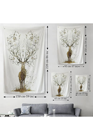 Yaprak Boynuzlu Geyik Duvar Örtüsü - Halısı-6133