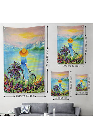 Göl Kenarındaki Bisikletli Kız Dekoratif Duvar Örtüsü - Halısı-6135