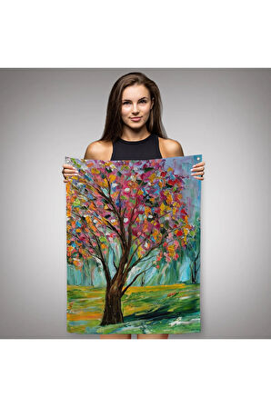Renkli Bahar Ağacı Dekoratif Duvar Örtüsü - Halısı-6144